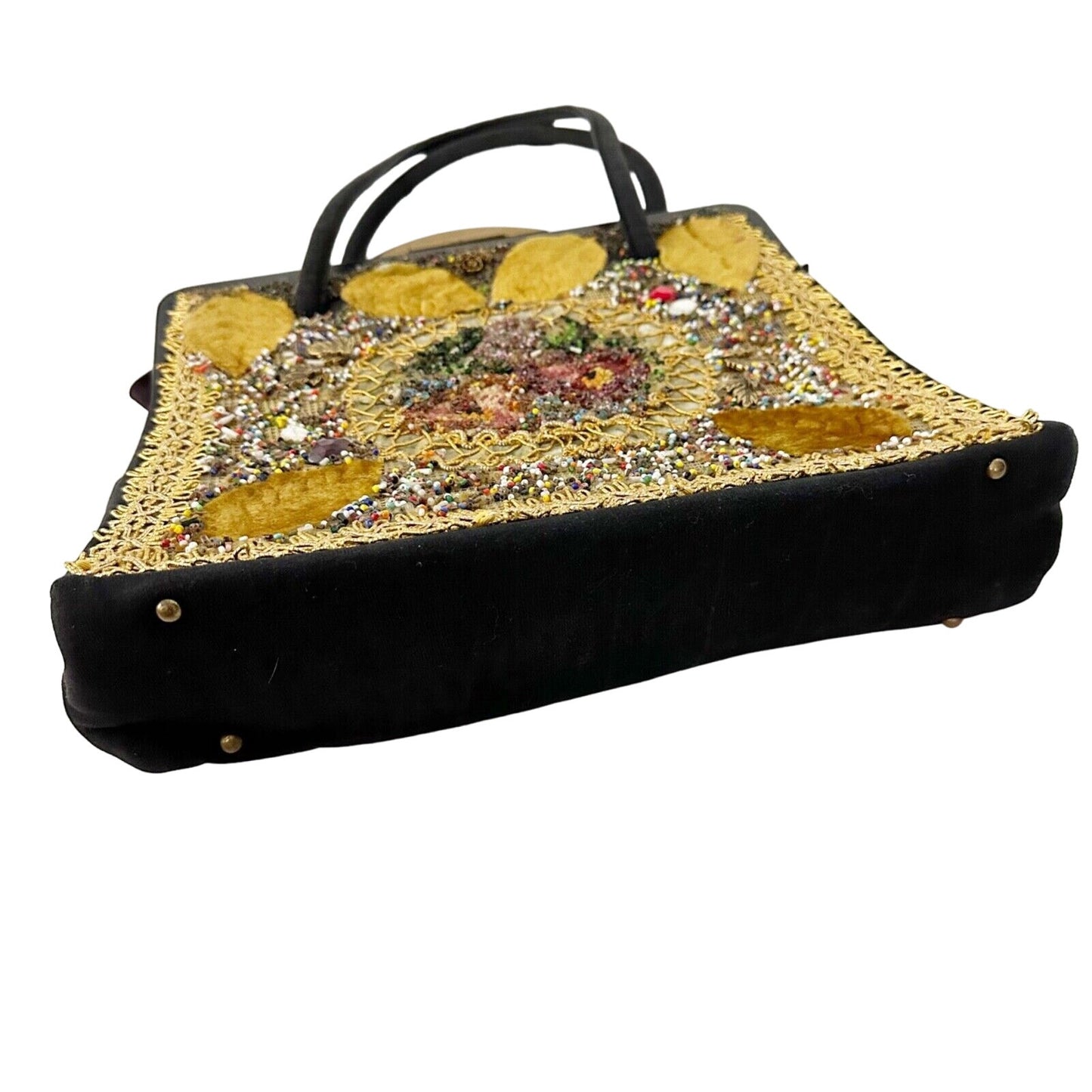 vintage Veldore of Houston embellished Handbag velvet beads needlepoint purse