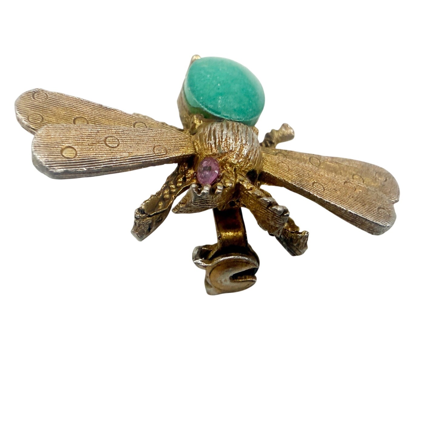 vintage gold Flying Bug BROOCH insect costume jewelry pin turquoise cabochon