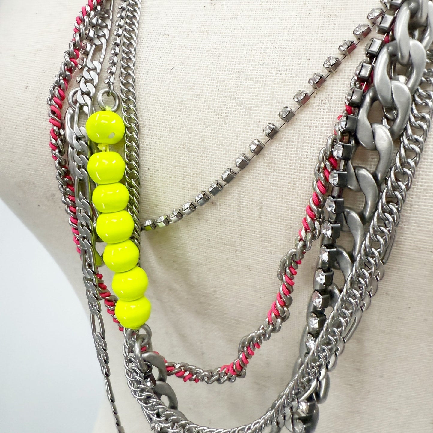 Juicy Couture long multi layer Chain Necklace rhinestones neon beads gold silver