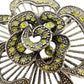 vintage antique gold black green rhinestones flower BROOCH floral jewelry pin