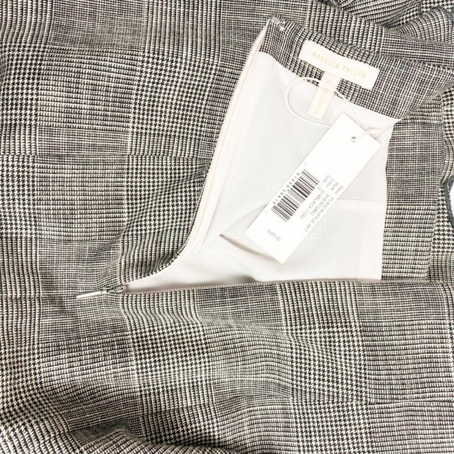 Rebecca Taylor black & white Plaid Ruffle pencil Skirt menswear size 0 new $395