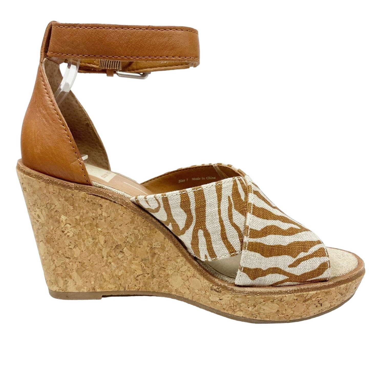 Dolce Vita Urbane tan & natural cork wedge heels SHOES size 7 fabric & leather