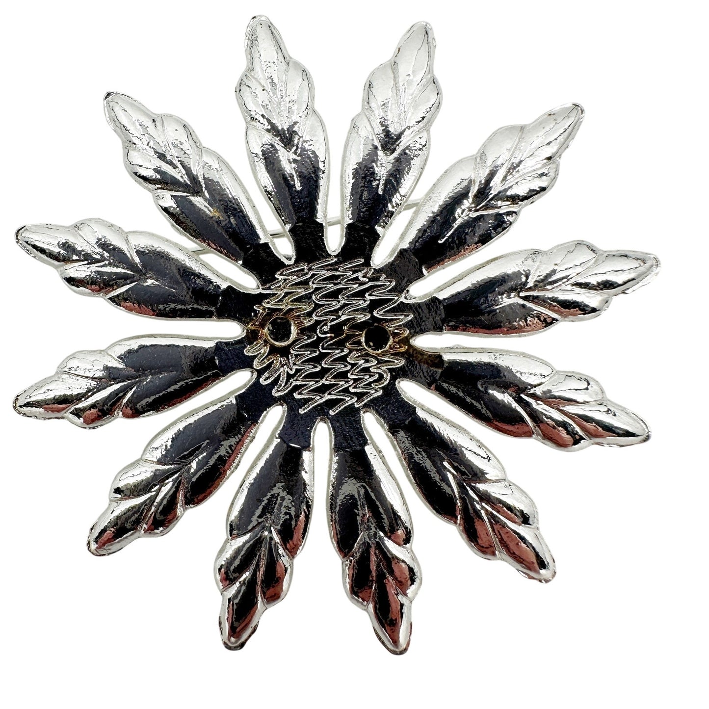 silver metal flower BROOCH jewelry pin *missing center stone* add your own craft