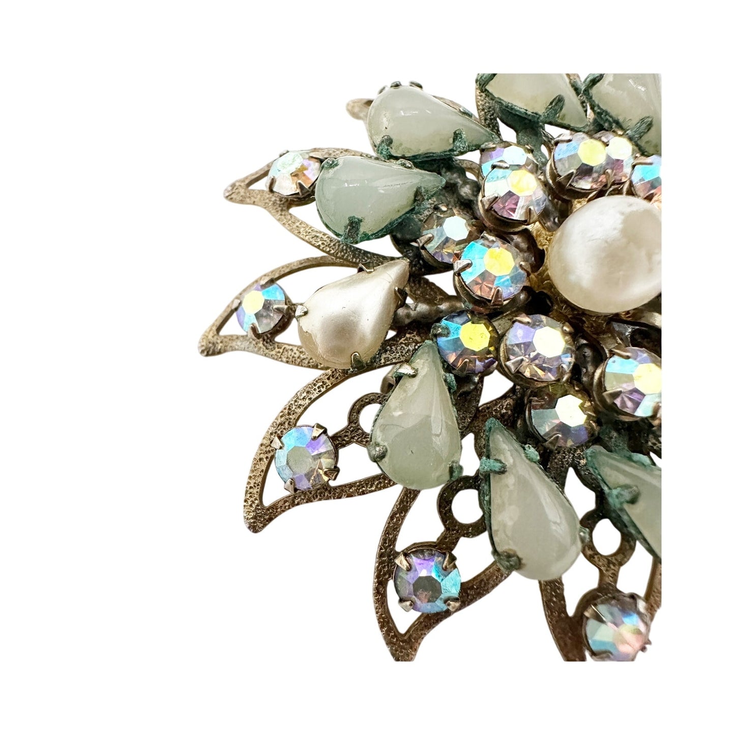 vintage rhinestones pearls pale blue stones BROOCH jewelry pin