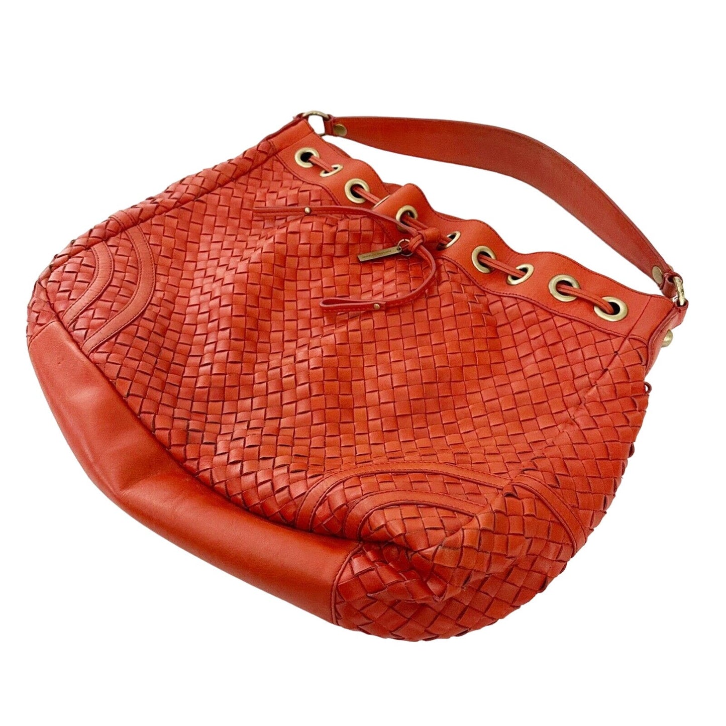 large Adrienne Vittadini red leather basketweave HANDBAG bag top handle purse