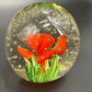3" orange floral Paperweight | vintage art glass