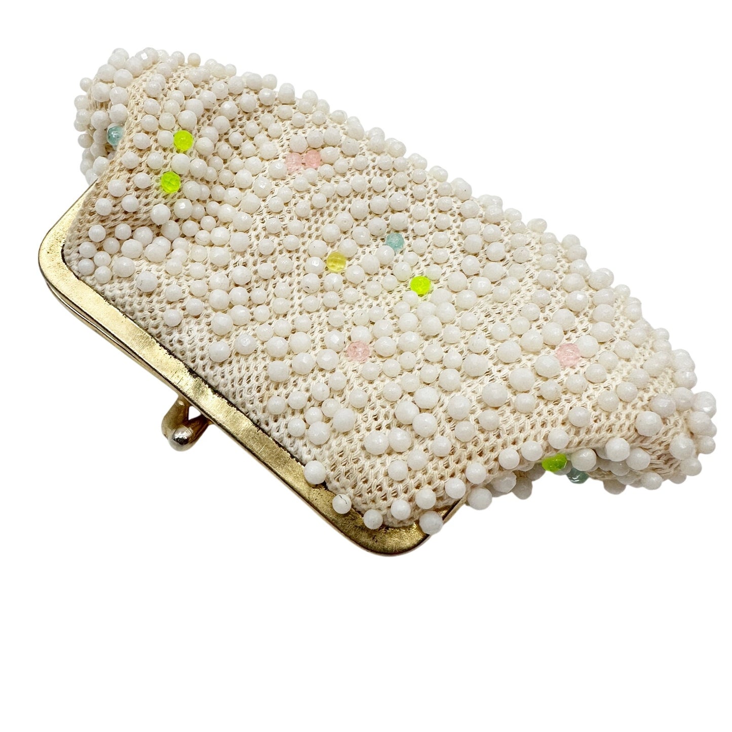 vintage Mademoiselle white beaded Coin Purse change wallet handmade Hong Kong
