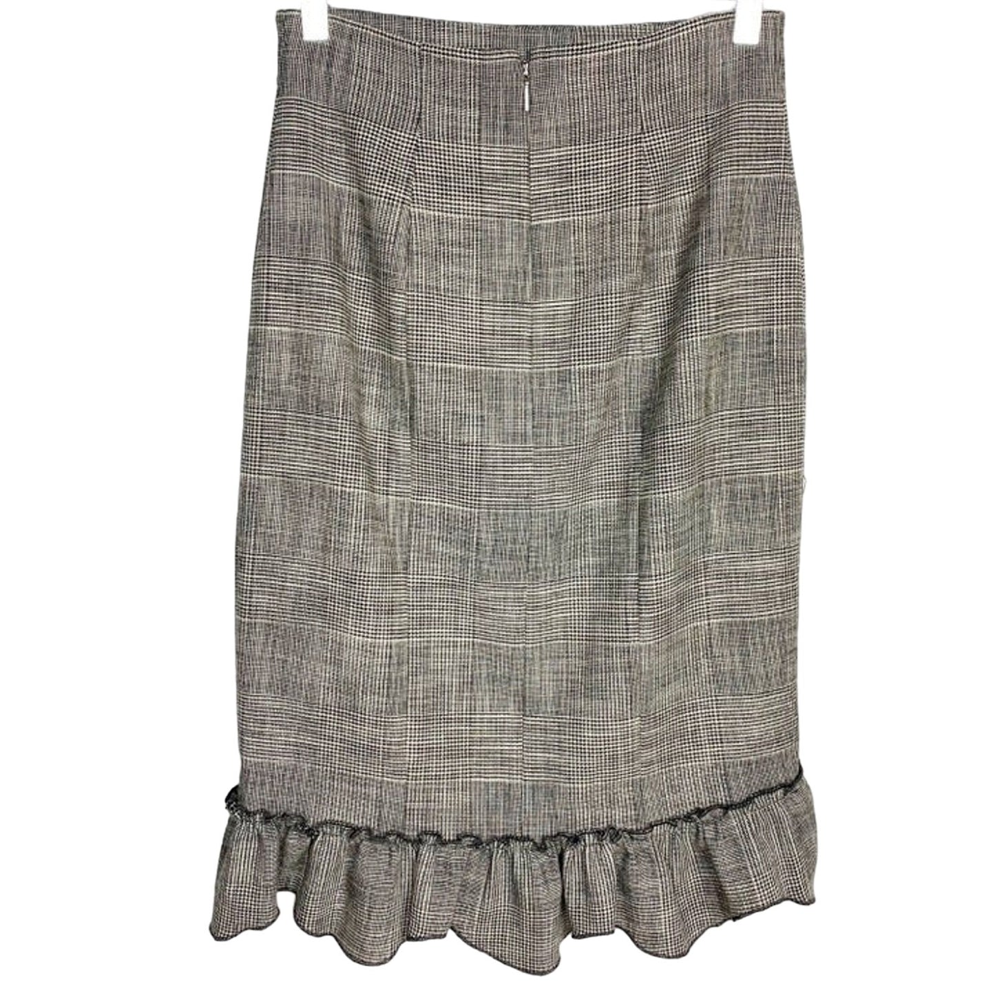 Rebecca Taylor black & white Plaid Ruffle pencil Skirt menswear size 0 new $395