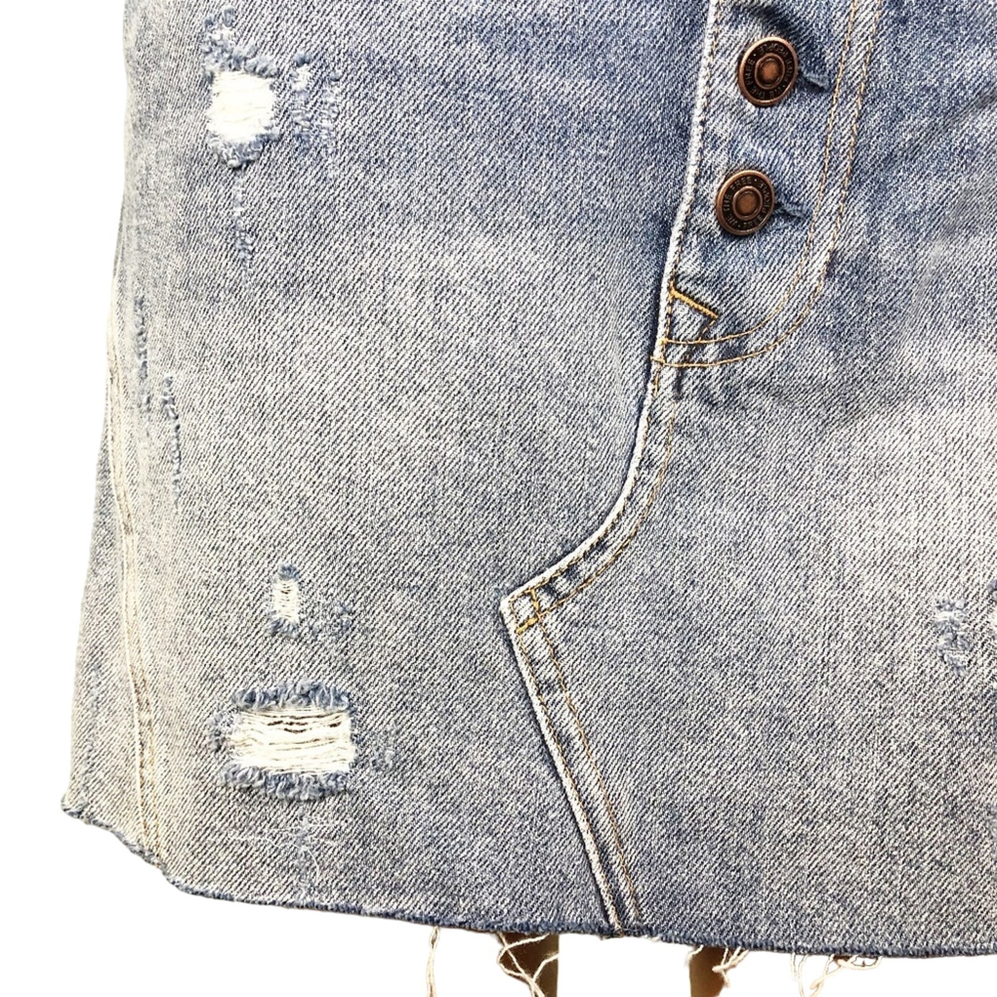 We the Free People blue denim short SKIRT distressed mini size 27 new $60