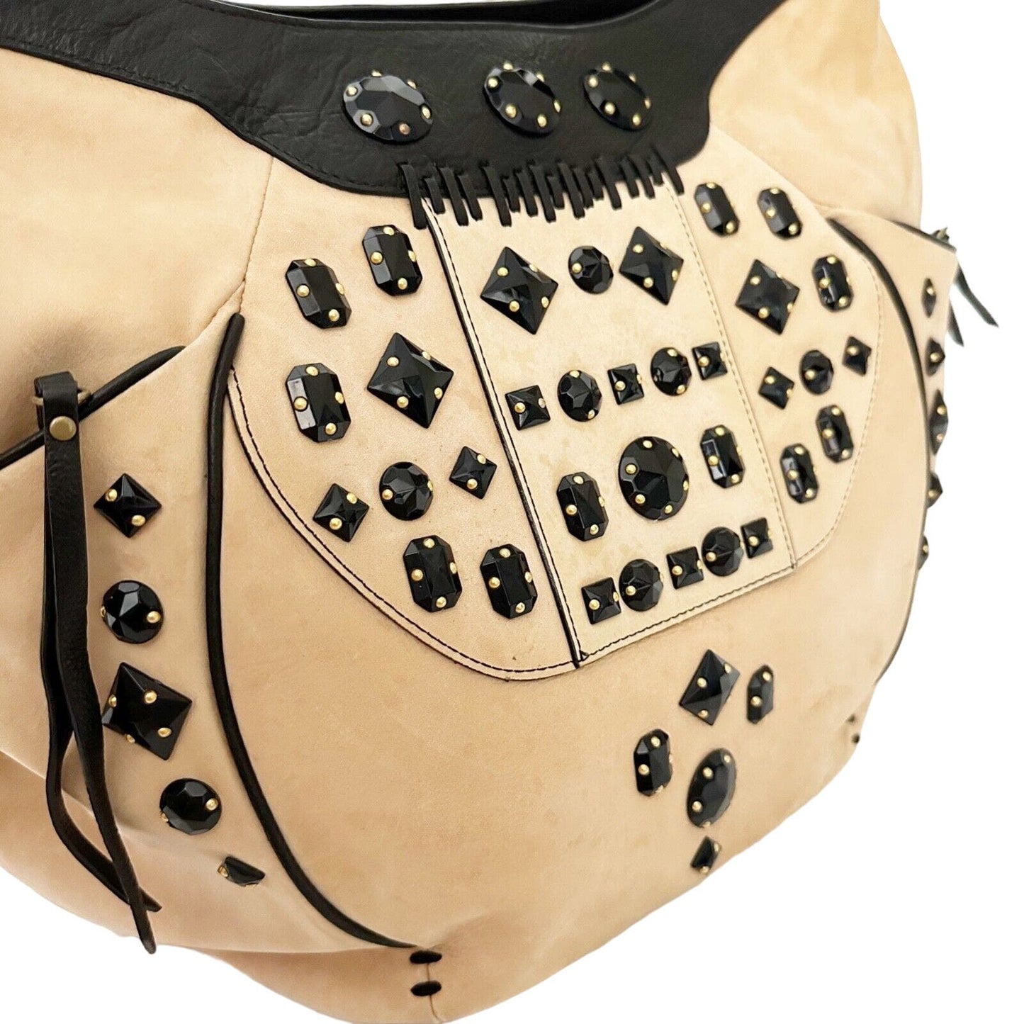 Tre Vero black & beige leather opaque beaded HANDBAG shoulder purse bag