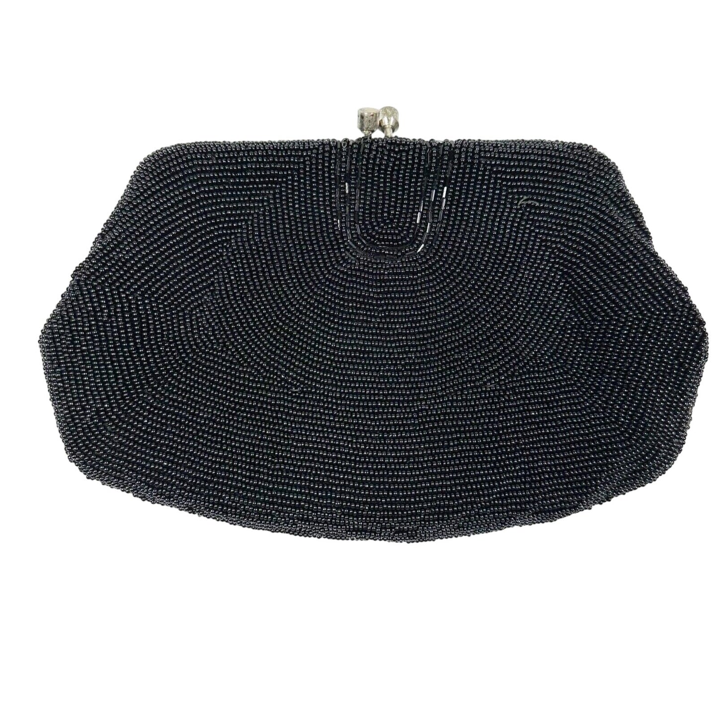 vintage black beaded Evening Chain Clutch Bag handbag purse made in Japan