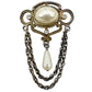 vintage silver metal rhinestones faux pearls BROOCH chain jewelry pin