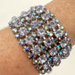 vintage 1.5" wide Rhinestone Bracelet blue iridescent stones women's jewely