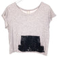Audrey 3+1 sweatshirt heather gray TOP blouse black sequin pocket womens S small