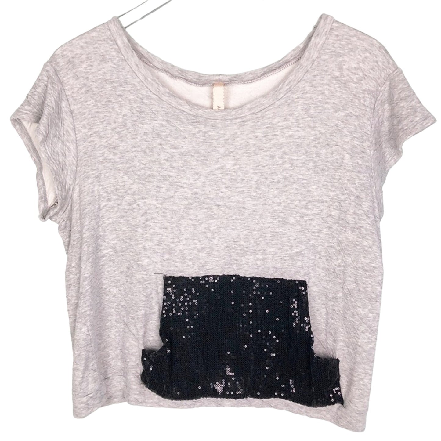 Audrey 3+1 sweatshirt heather gray TOP blouse black sequin pocket womens S small