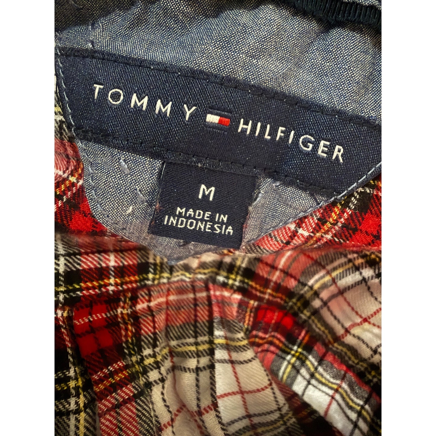 Tommy Hilfiger red white plaid Button Down Shirt women's MEDIUM flannel top