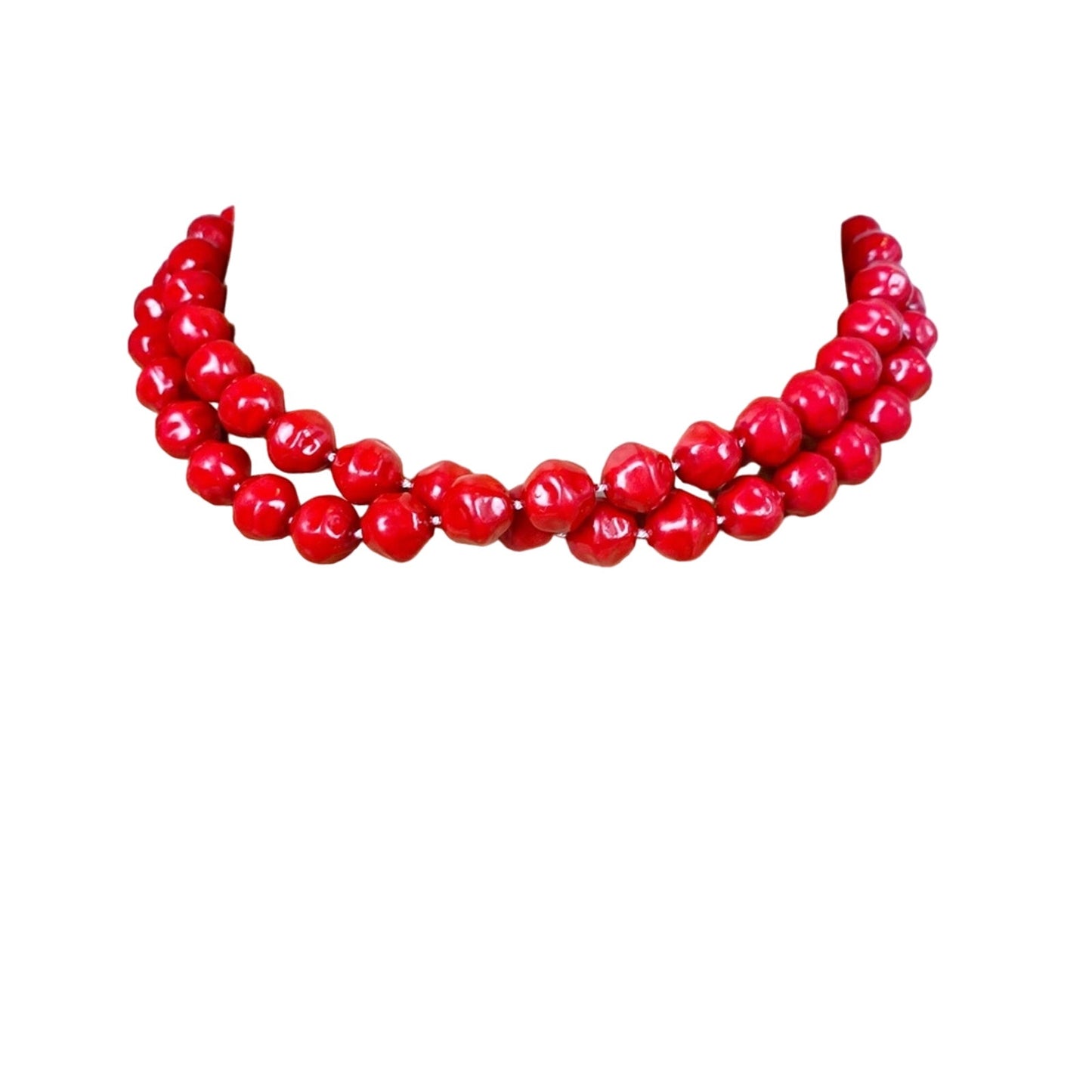 vintage 30" strand of red beads NECKLACE costume jewelry