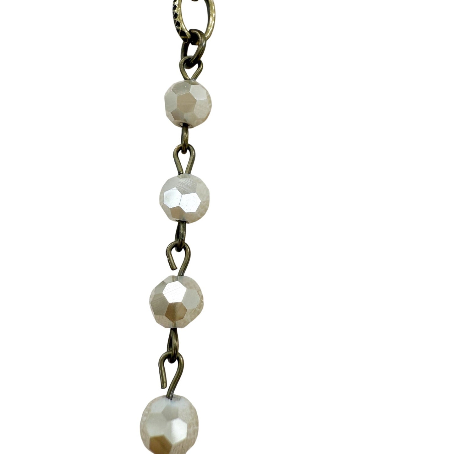 antique gold metal chain link Beaded Necklace iridescent beads fashion jewelry