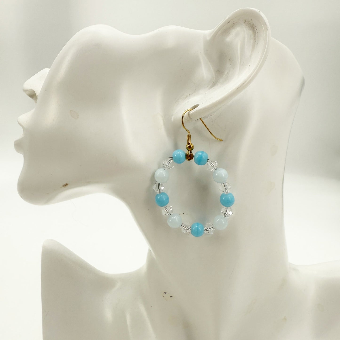 handmade blue & clear beads loop beaded Earrings jewelry new