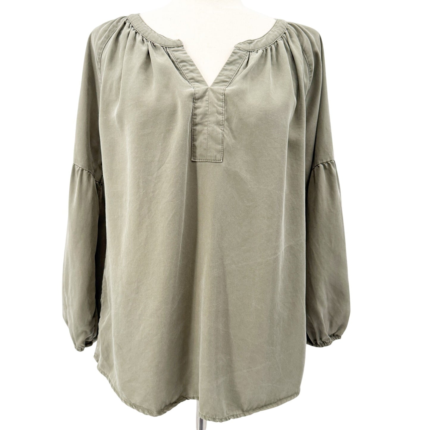 Eddie Bauer olive green Peasant Blouse Top women's SMALL 3/4 sleeves
