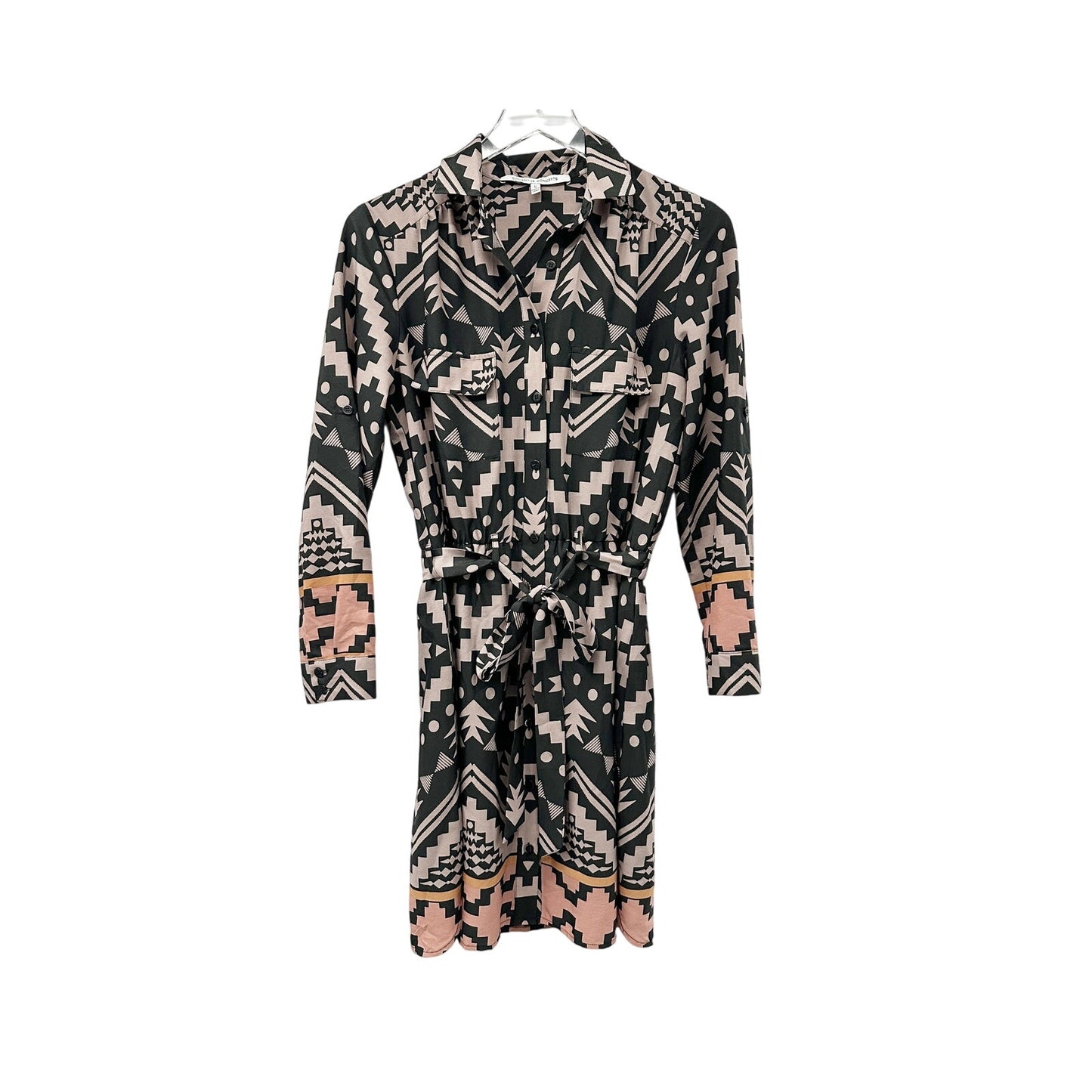 Collective Concepts black gray pink Shirt Dress geometric women's SMALL tie belt