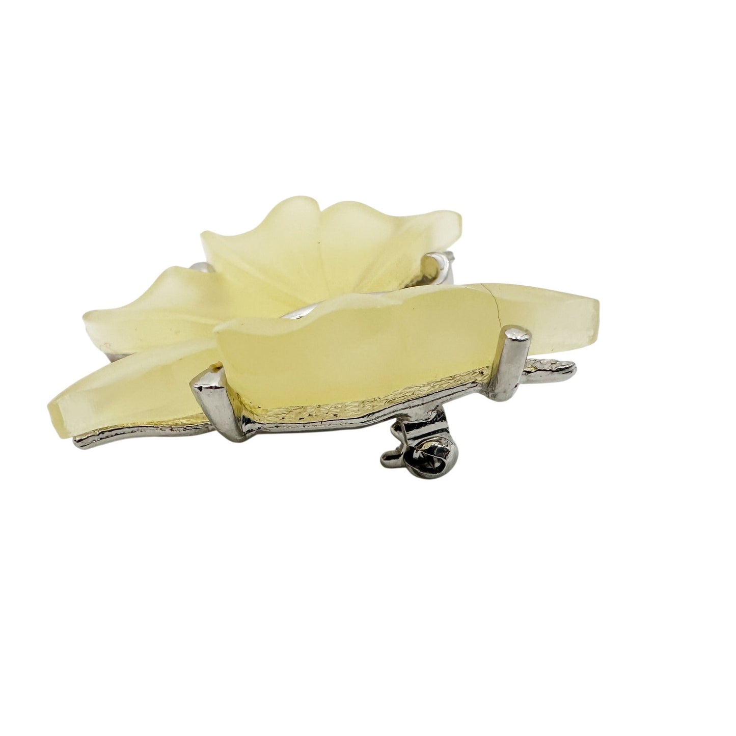 vintage translucent yellow acrylic butterfly BROOCH silver jewelry pin