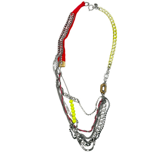 Juicy Couture long multi layer Chain Necklace rhinestones neon beads gold silver