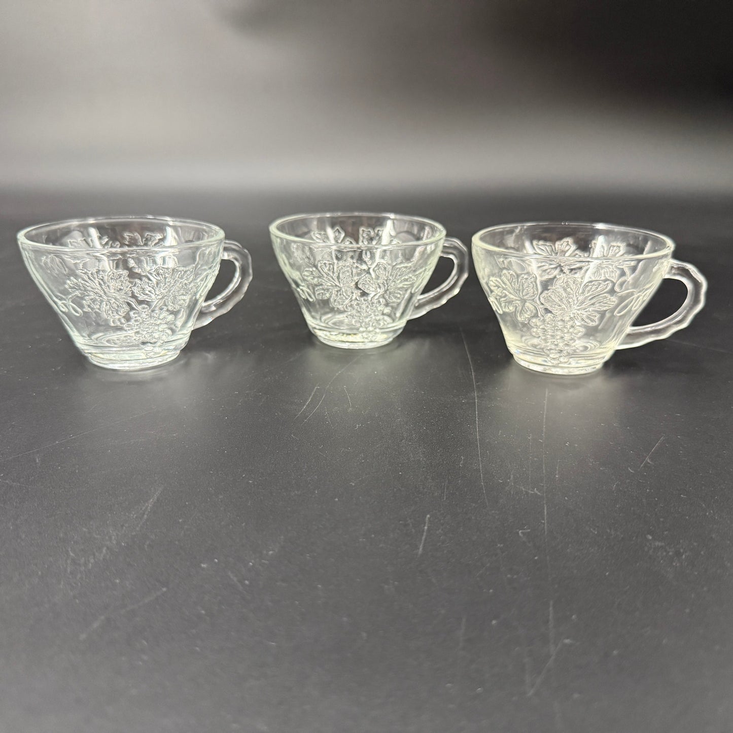 set of 3 vintage Anchor Hocking Vintage Clear Snack Cups grape clusters leaves