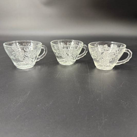 set of 3 vintage Anchor Hocking Vintage Clear Snack Cups grape clusters leaves