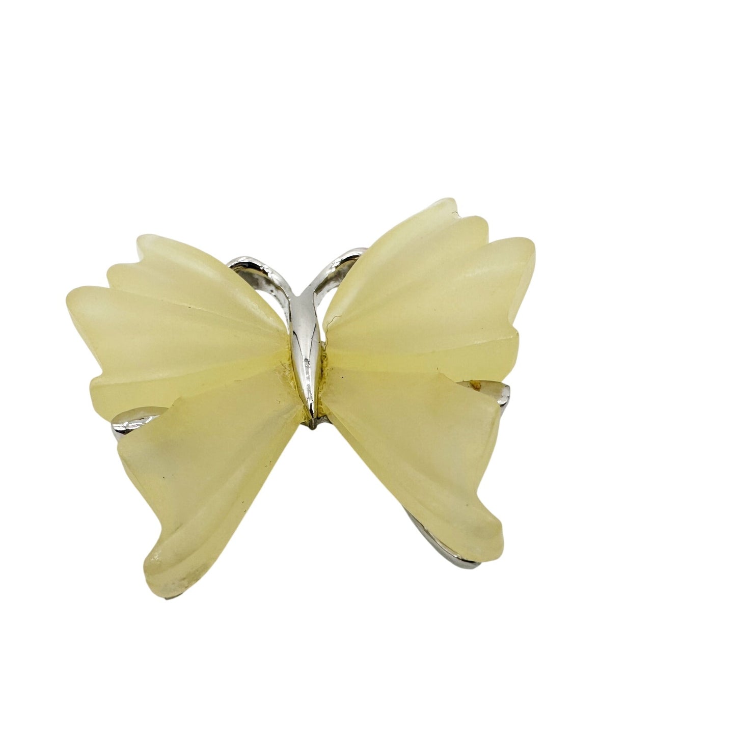vintage translucent yellow acrylic butterfly BROOCH silver jewelry pin