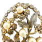 vintage gold metal faux pearls & rhinestones flower BROOCH floral jewelry pin