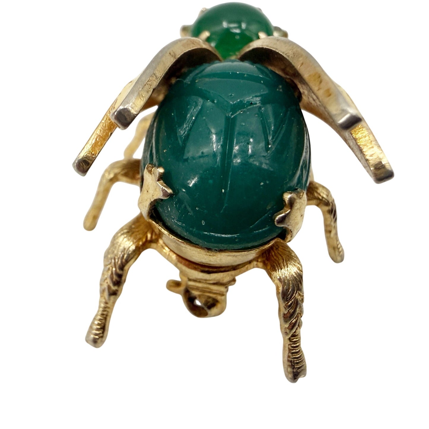 vintage Warner green & gold Bug BROOCH insect costume jewelry pin rhinestones