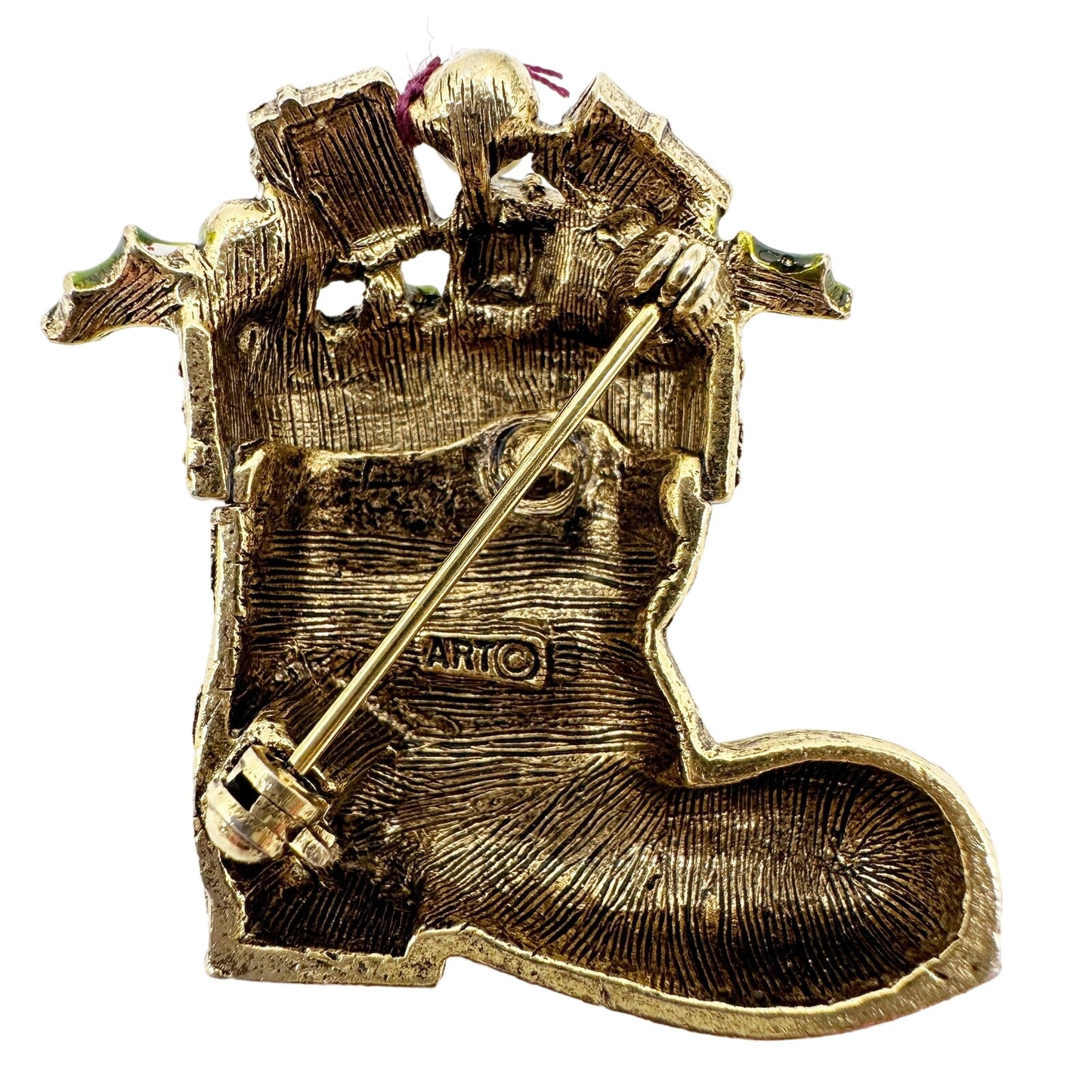 vintage Mode-Art gold Santa's Boot BROOCH gifts Christmas holidays jewelry pin