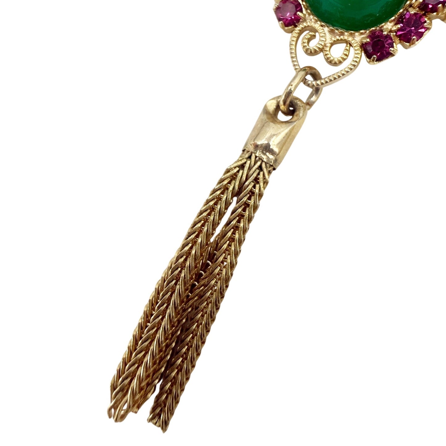 vintage Juliana D&E green purple gold BROOCH tassel dangle chain jewelry pin