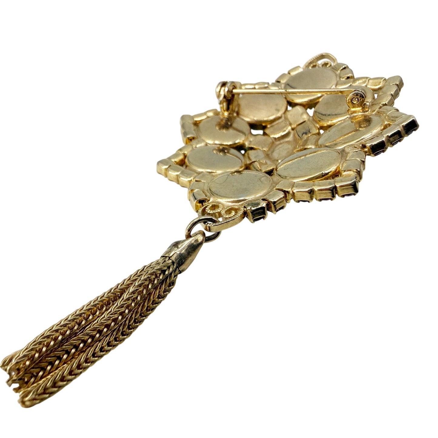vintage Juliana D&E green purple gold BROOCH tassel dangle chain jewelry pin