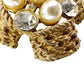 vintage gold faux pearls clear rhinestones BROOCH jewelry pin