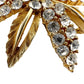 vintage Lisner gold & rhinestones starflower flower BROOCH floral jewelry pin