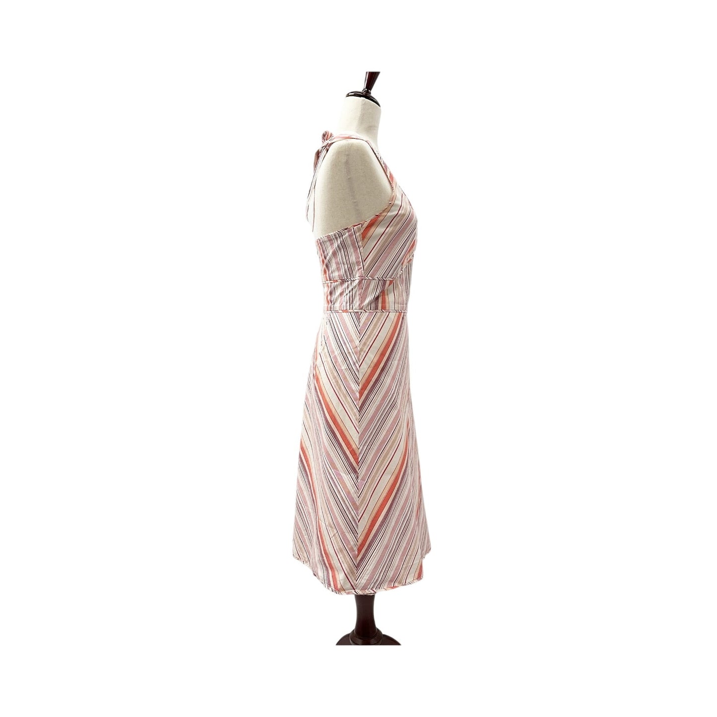 Ann Taylor striped Halter Dress women's size 2 small earth tones white peach
