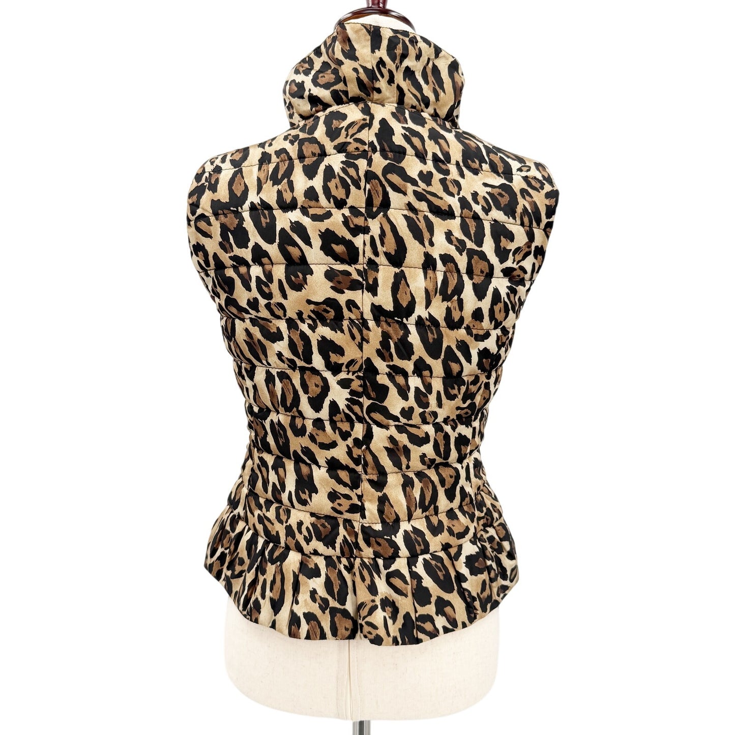 White House Black Market leopard Puffer Vest women's XS rhinestone pulls WHBM