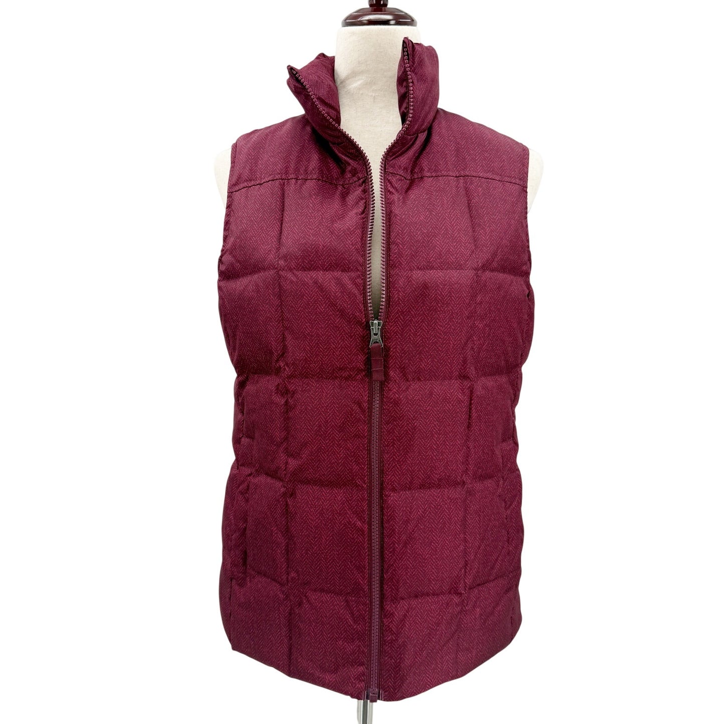 Lands' End quilted burgundy Down Puffer Vest women's SMALL 6-8 herringbone print