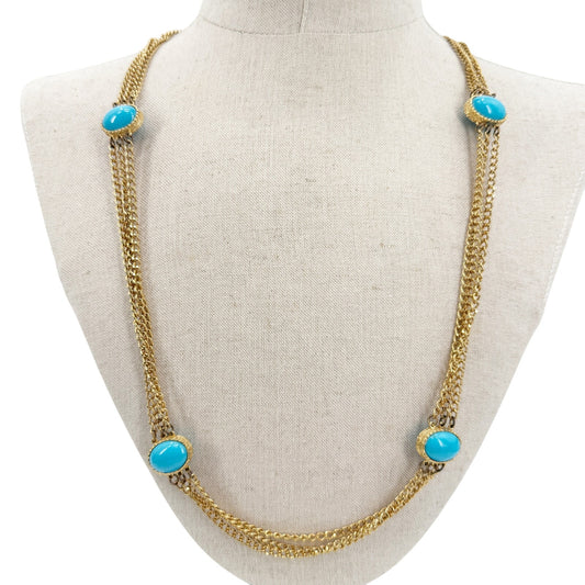 vintage Marvella gold chain Necklace oval faux blue stones costume jewelry