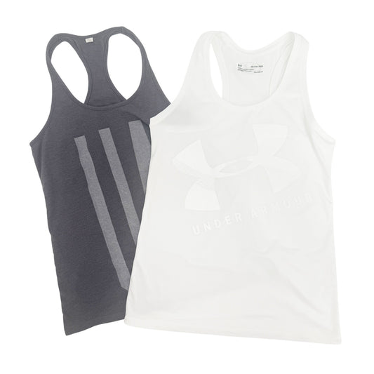 two Under Armour gray white Tank Tops women's XS workout wear athleisure
