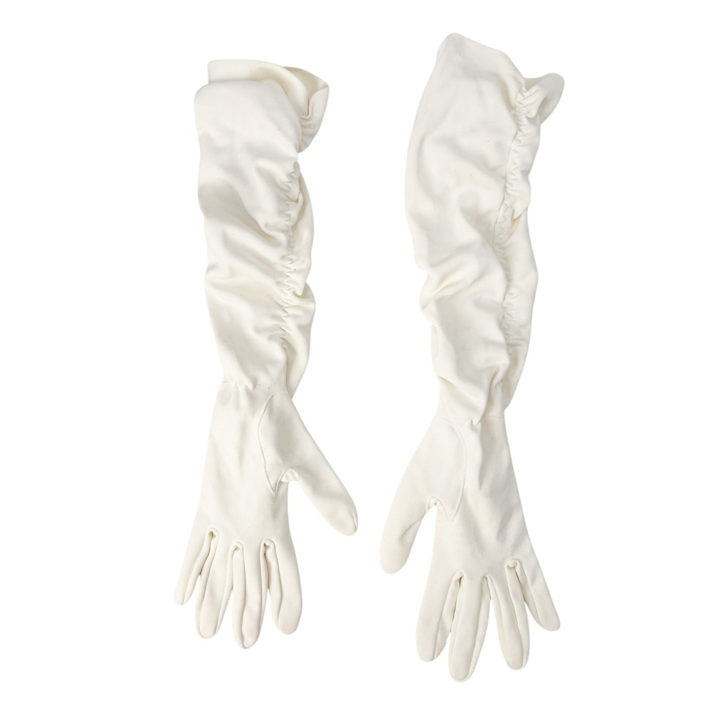 vintage white Ruched Dress Gloves women's SMALL elbow length formal evening