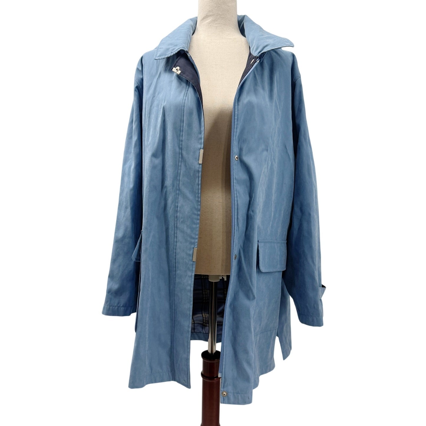 Liz Claiborne long blue Jacket women's XL removable hood fall spring outerwear