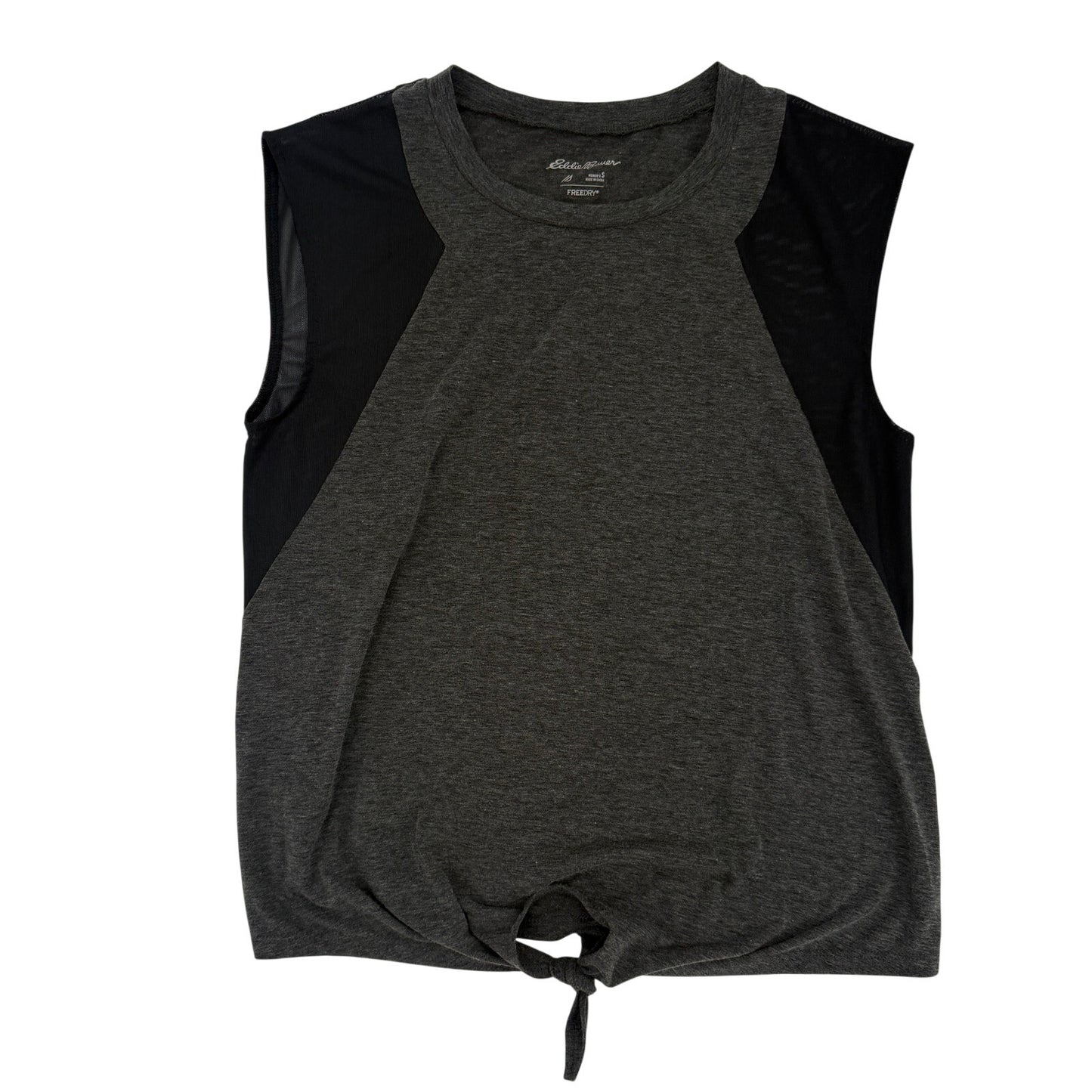 Eddie Bauer gray & black tie front Blouse Top women's SMALL mesh panels