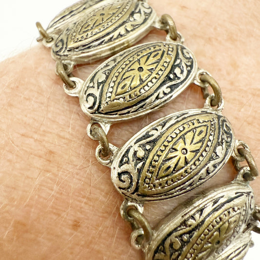 vintage gold & silver tone metal Damascene Link Bracelet marked SPAIN