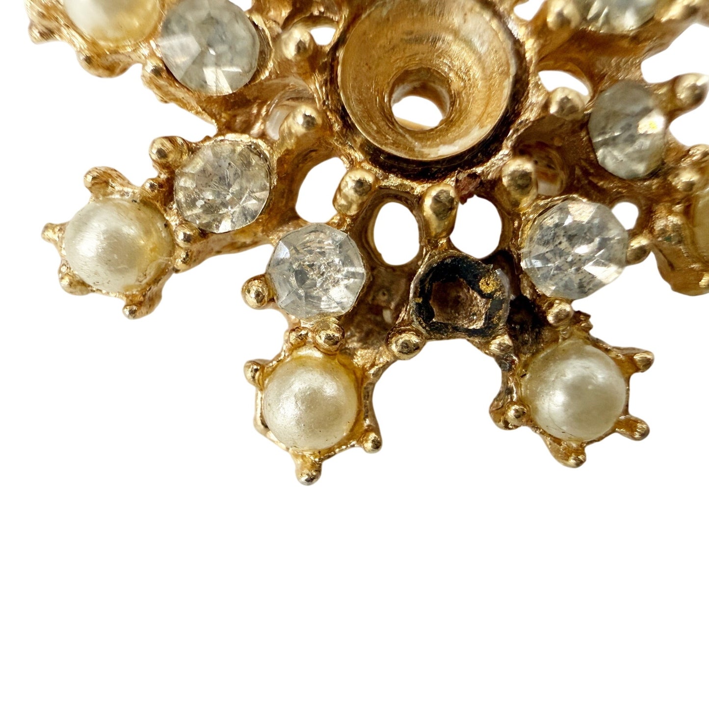 vintage gold faux pearls & rhinestones Starburst snowflake Brooch jewelry pin