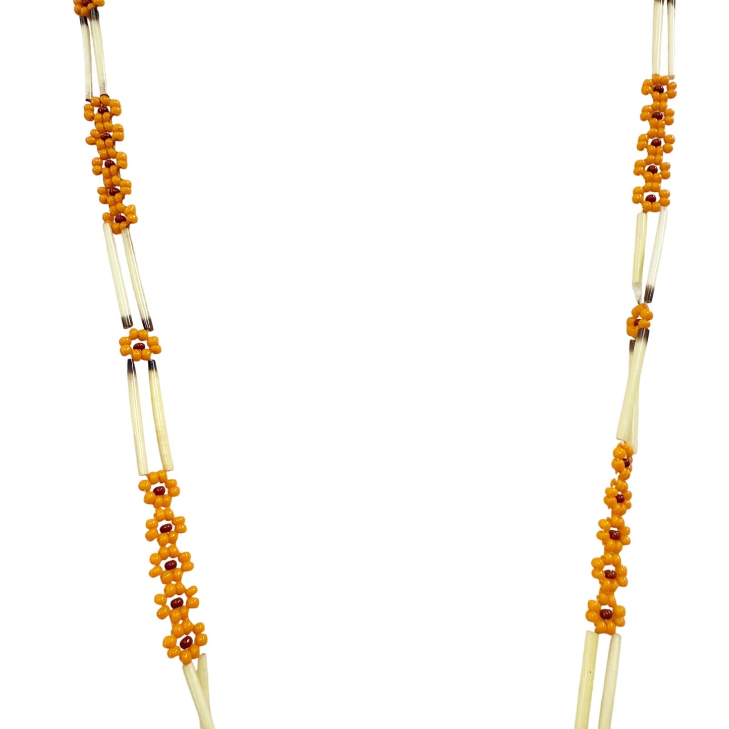 vintage orange & burgundy seed bead flowers Tassel Necklace porcupine quills