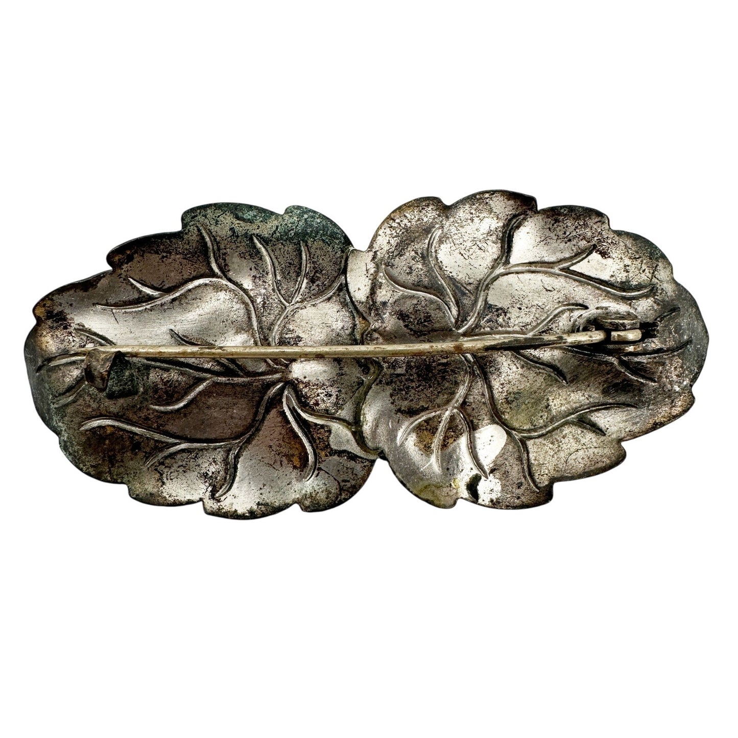 vintage silver tone metal leaf BROOCH cabbage leaves jewelry pin