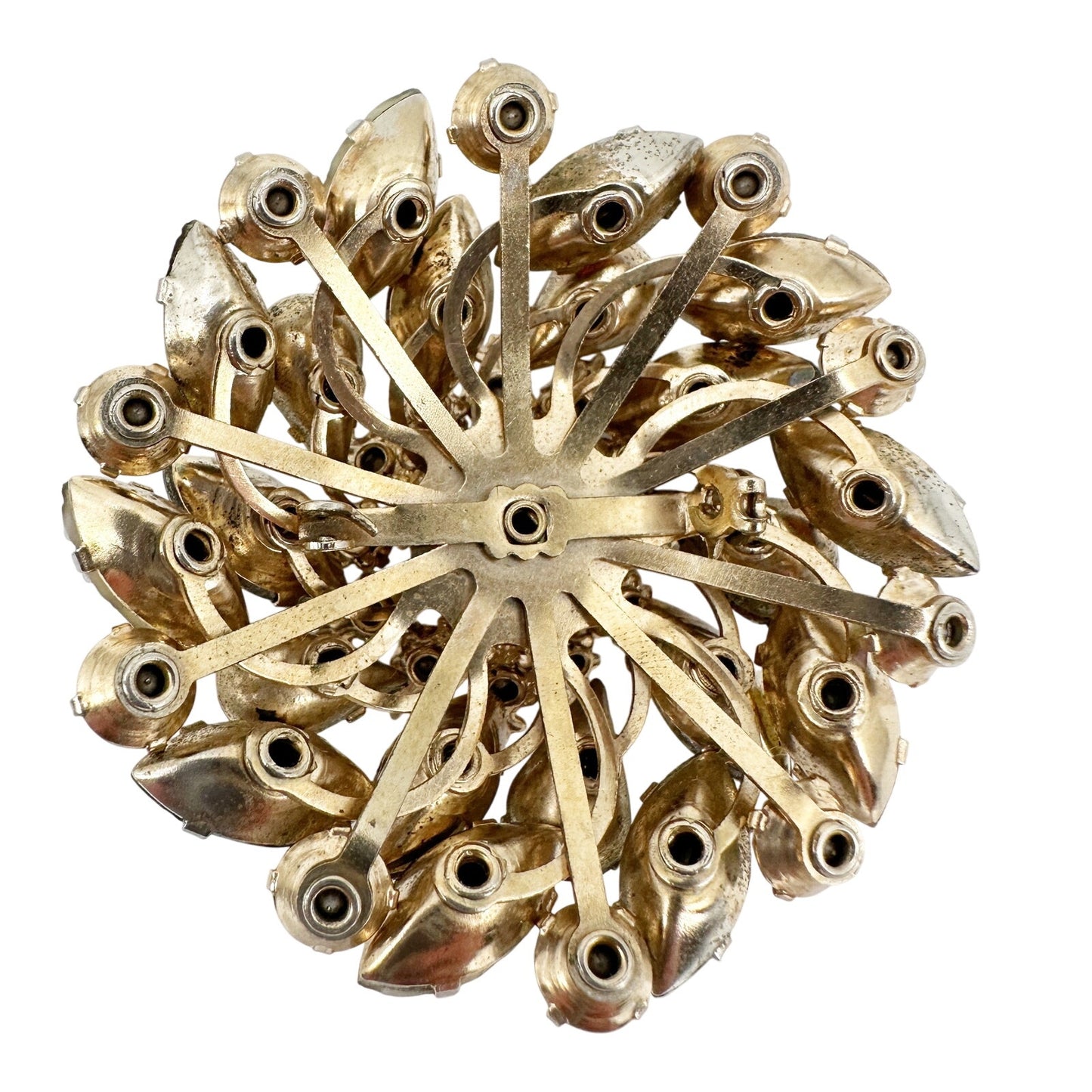 vintage gold & brown rhinestones sparkly BROOCH round jewelry pin *missing pin*